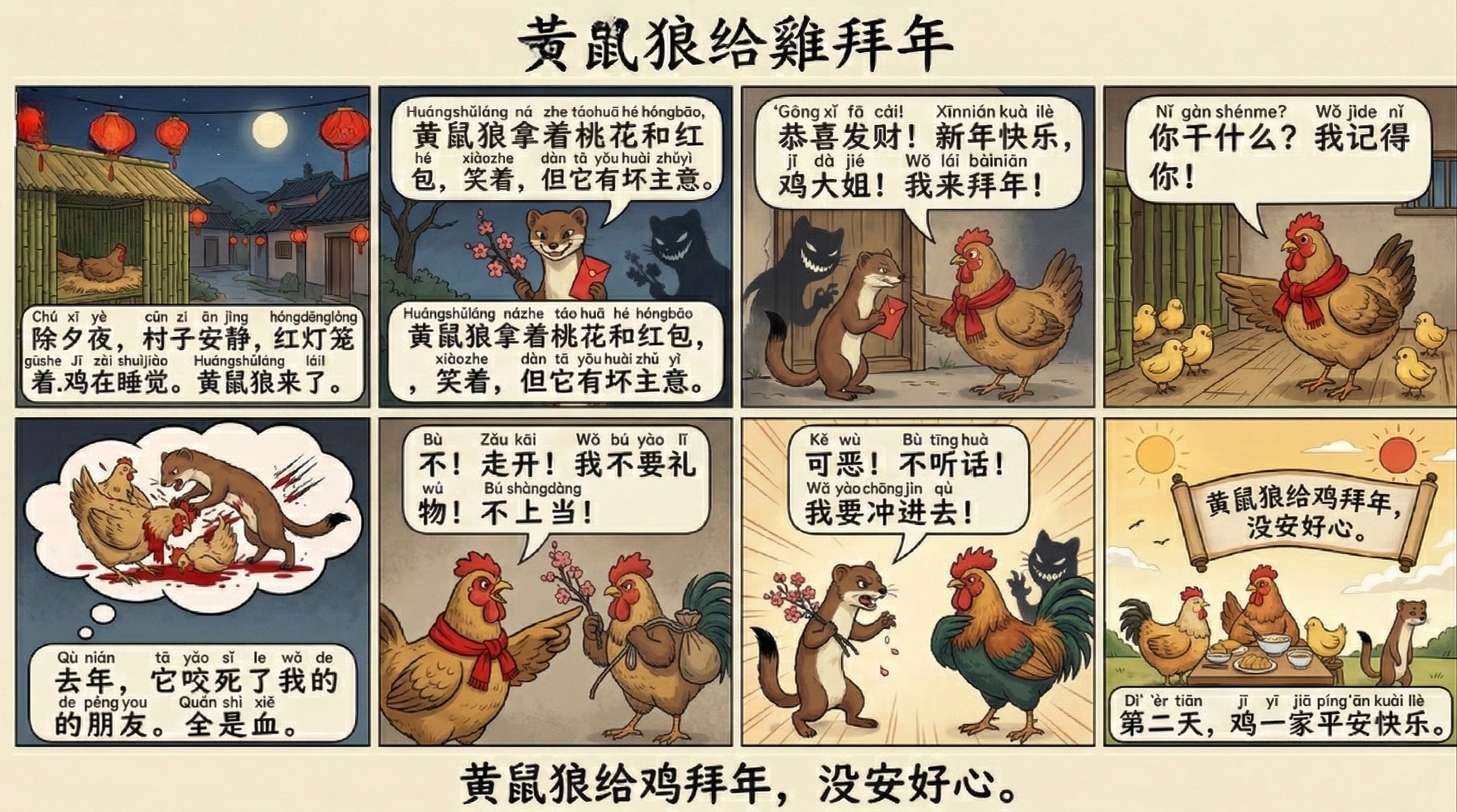 Tranh câu chuyện Hoàng Thử Lang chúc Tết Gà